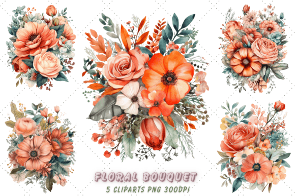 Download Salmon Flower Bouquet Watercolor Clipart - Flower bouquet Collection