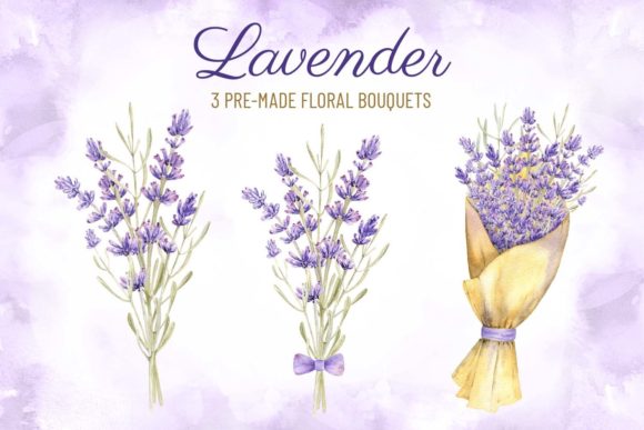 Download Watercolor Lavender Flower Bouquets Set - Flower bouquet Collection