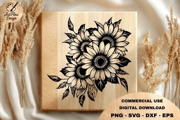 Download Sunflower Bouquet Engraving SVG - Flower bouquet Collection