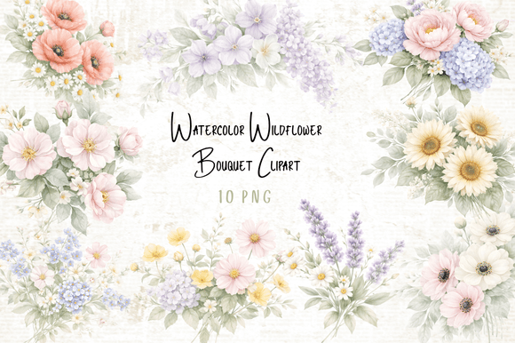 Download Watercolor Wildflower Bouquet Clipart - Flower bouquet Collection